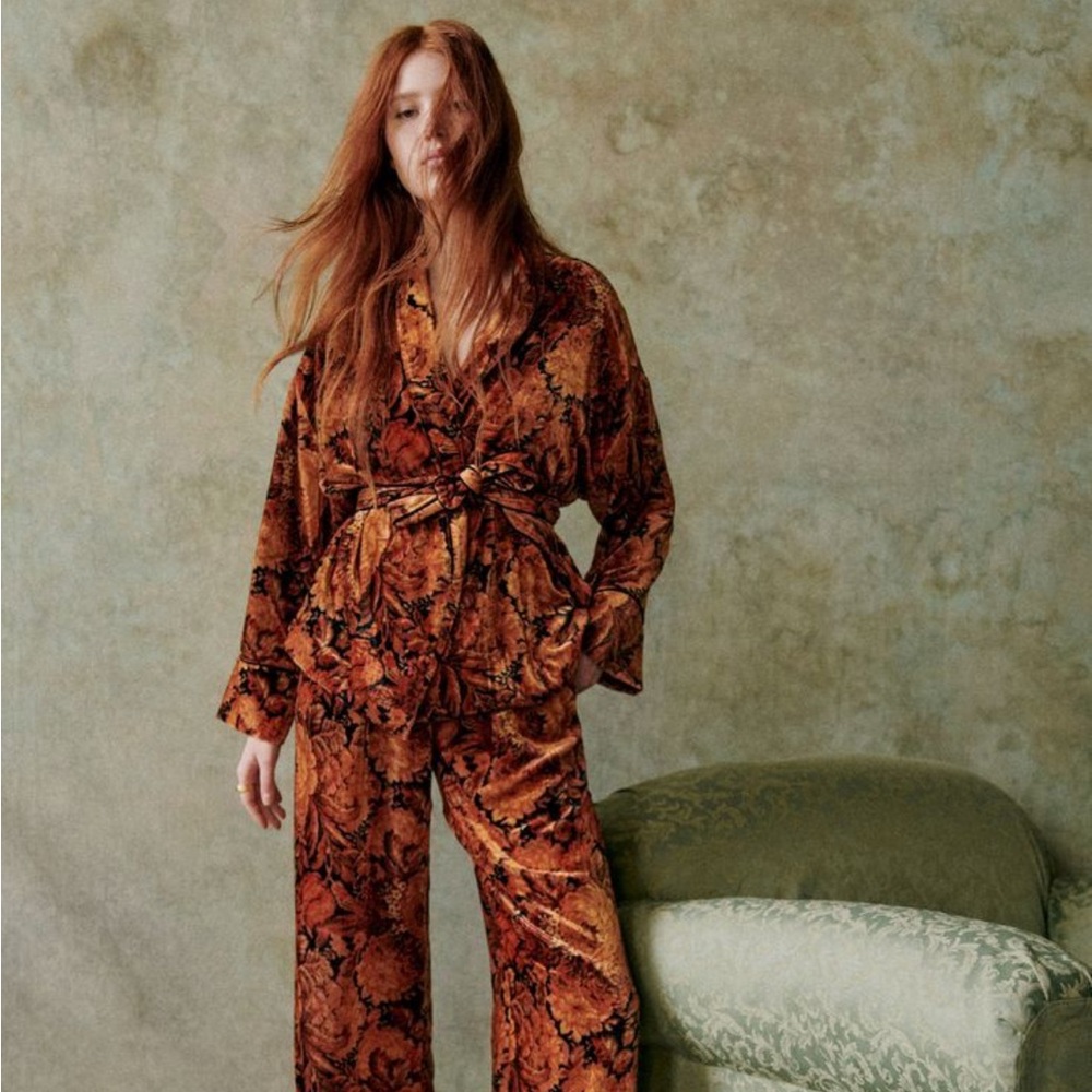 Sezane Gwendal Jacket in Ochre Flowers Velvet 36